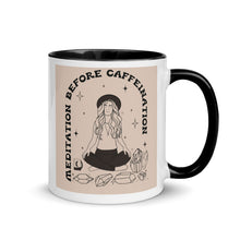Load image into Gallery viewer, Tan and black Mug Meditation before caffeination