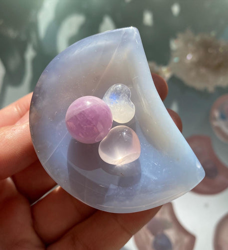 Blue Chalcedony small moon set